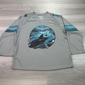 San Jose Sharks Shirt Mens Medium Gray Long Sleeve NHL Hockey Open Water SGA